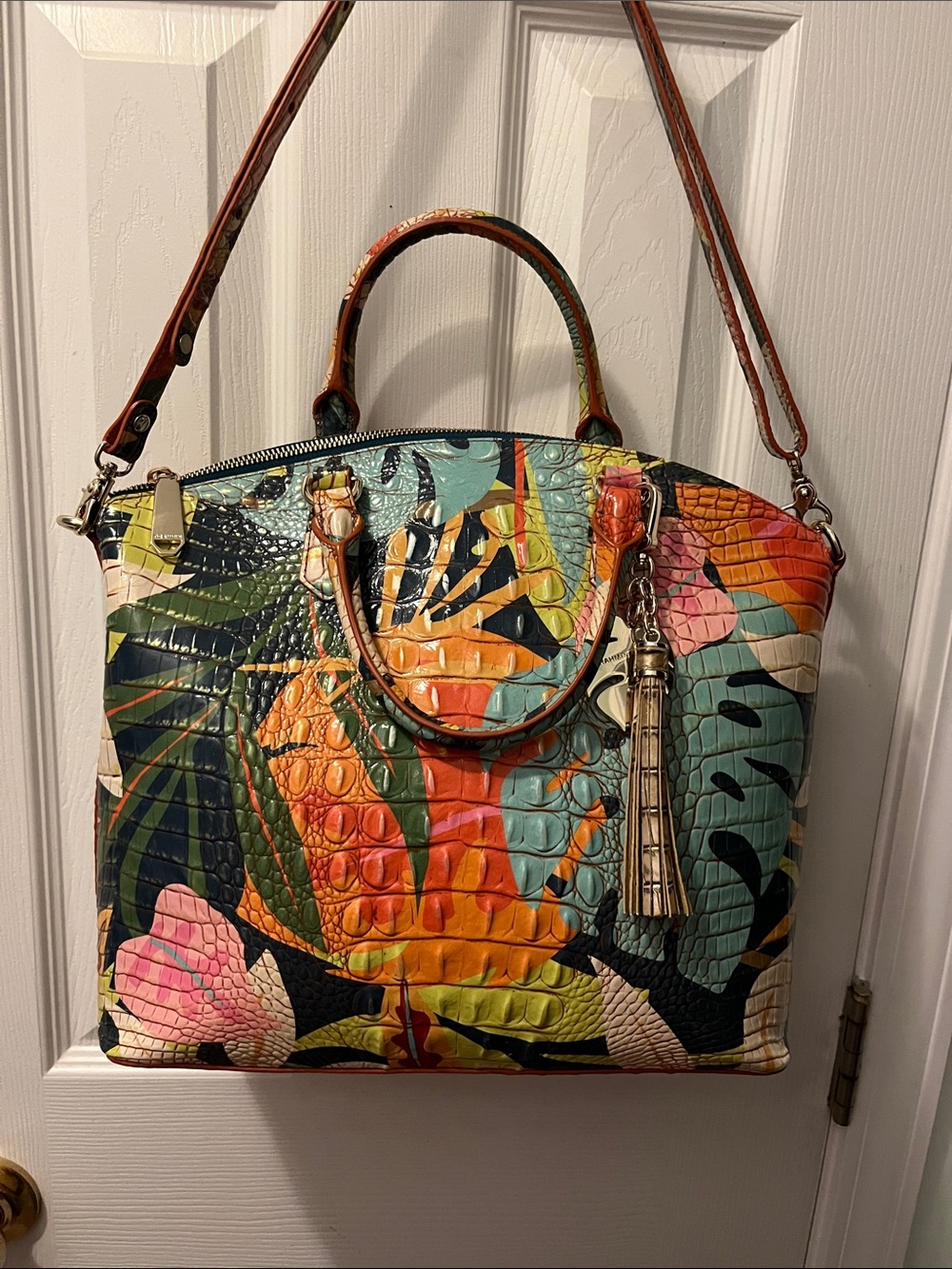 NWOT~Brahmin Multicolor Tropical Croc-Embossed Satchel